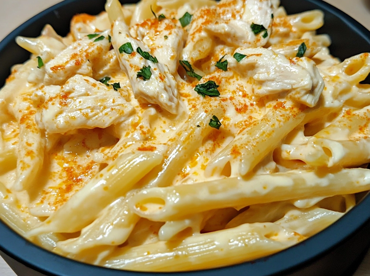 Buffalo Chicken Alfredo Penne Served