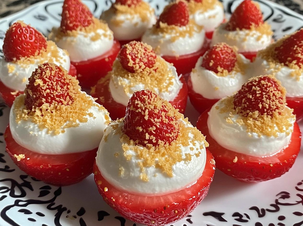 Cheesecake Deviled Strawberries Presentation
