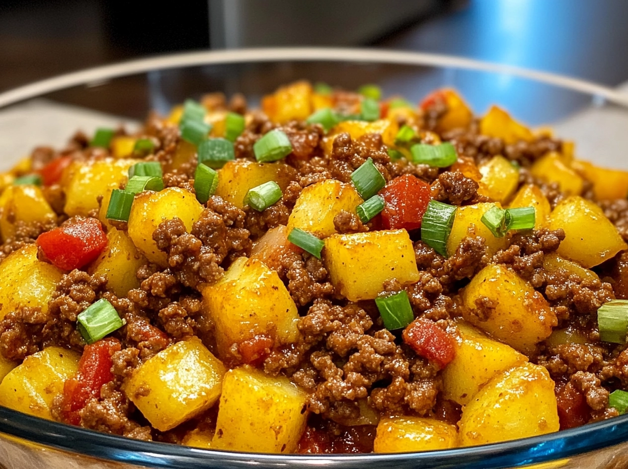 Ground Beef and Potatoes Casserole on table