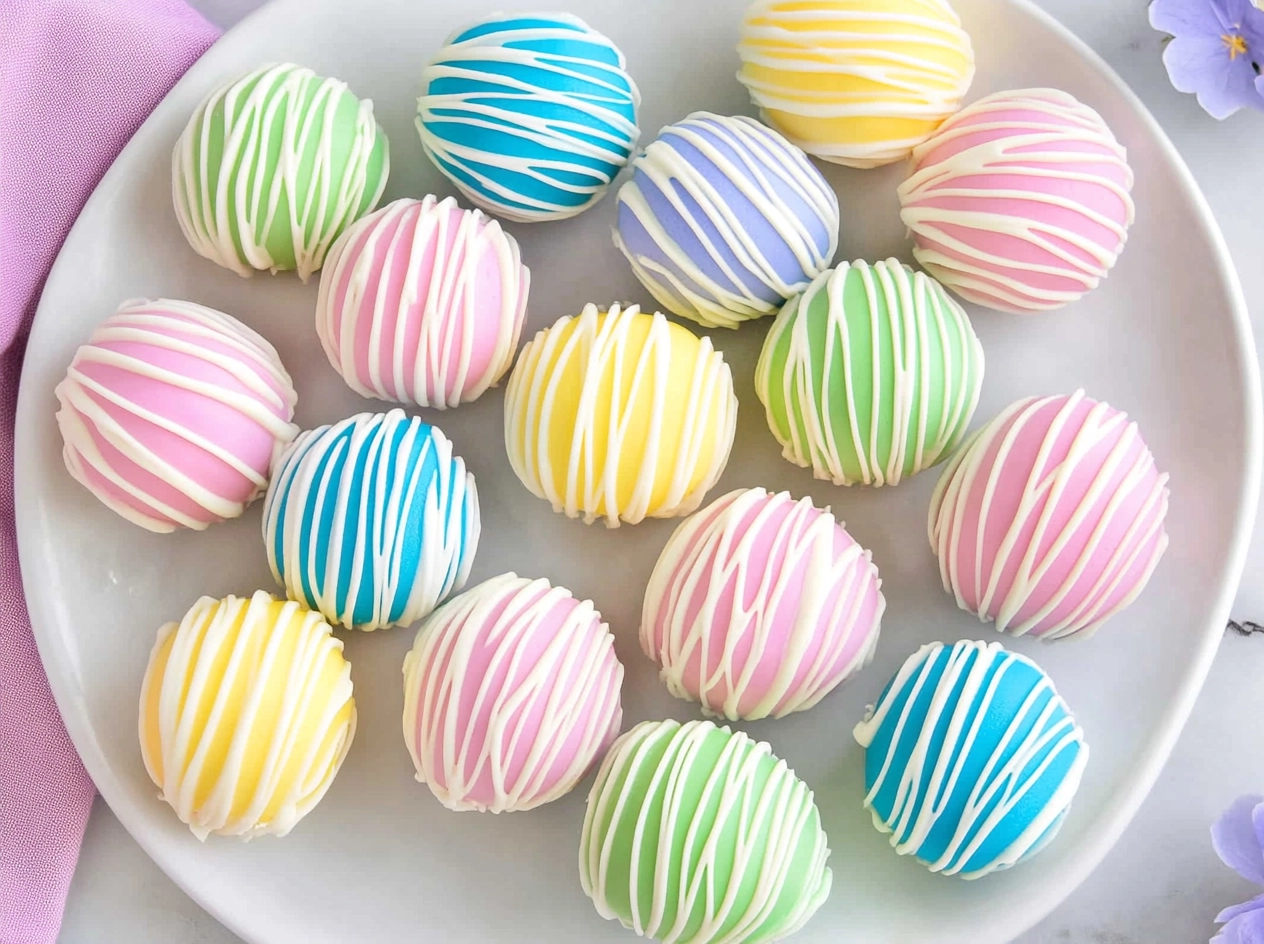 Easter Egg Oreo Cookie Balls on display