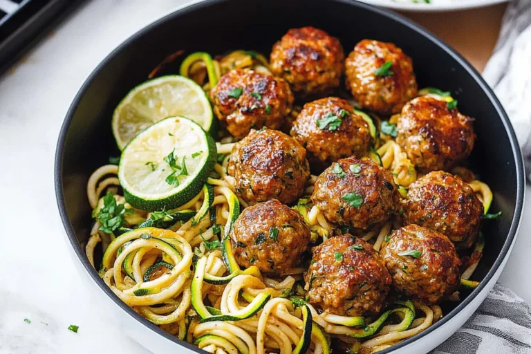 Garlic Butter Turkey Meatballs with Zucchini Noodles Delight