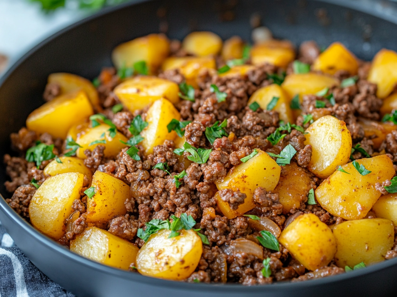 Ground Beef and Potatoes Served
