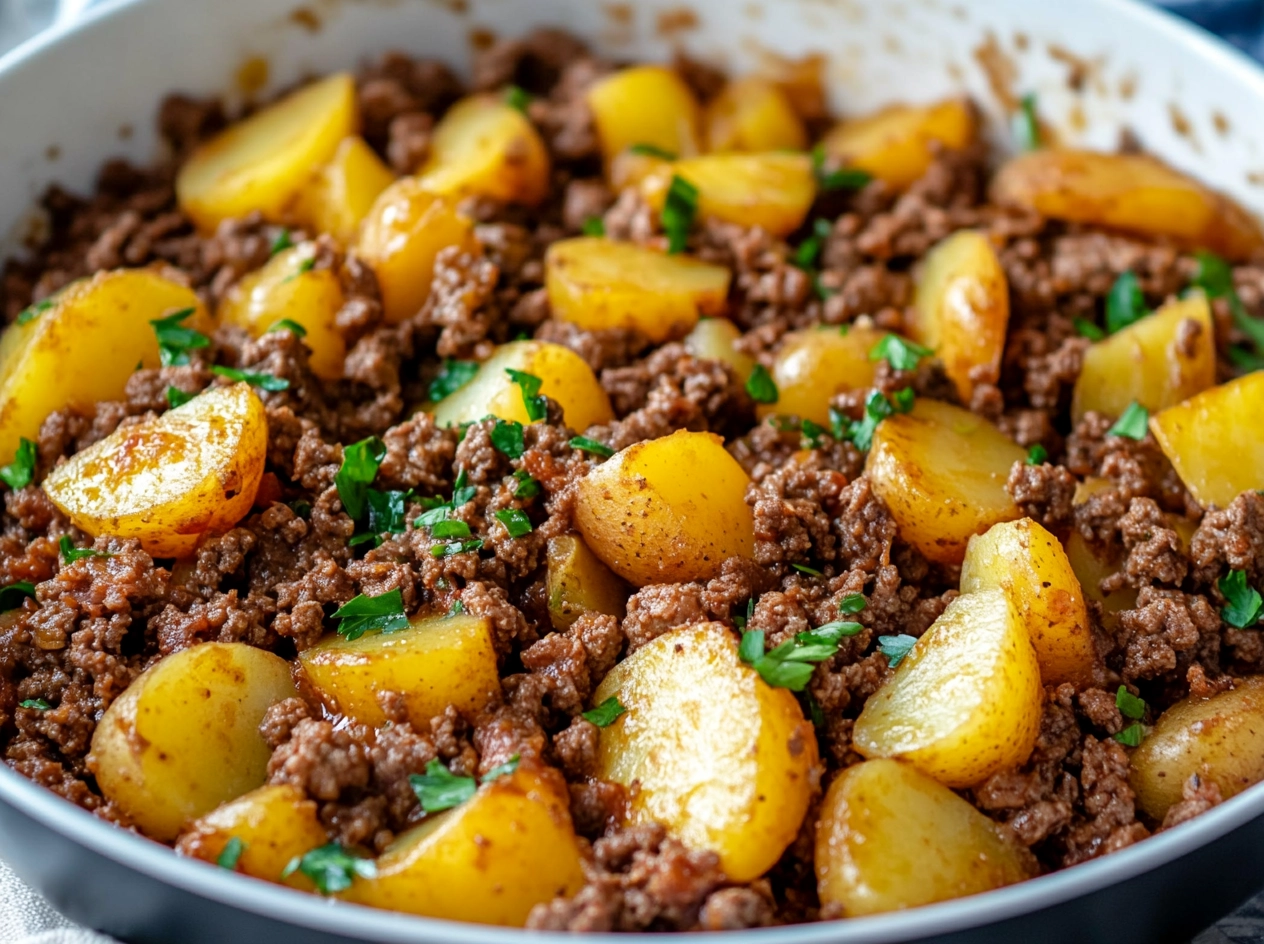 Cooked Ground Beef and Potatoes