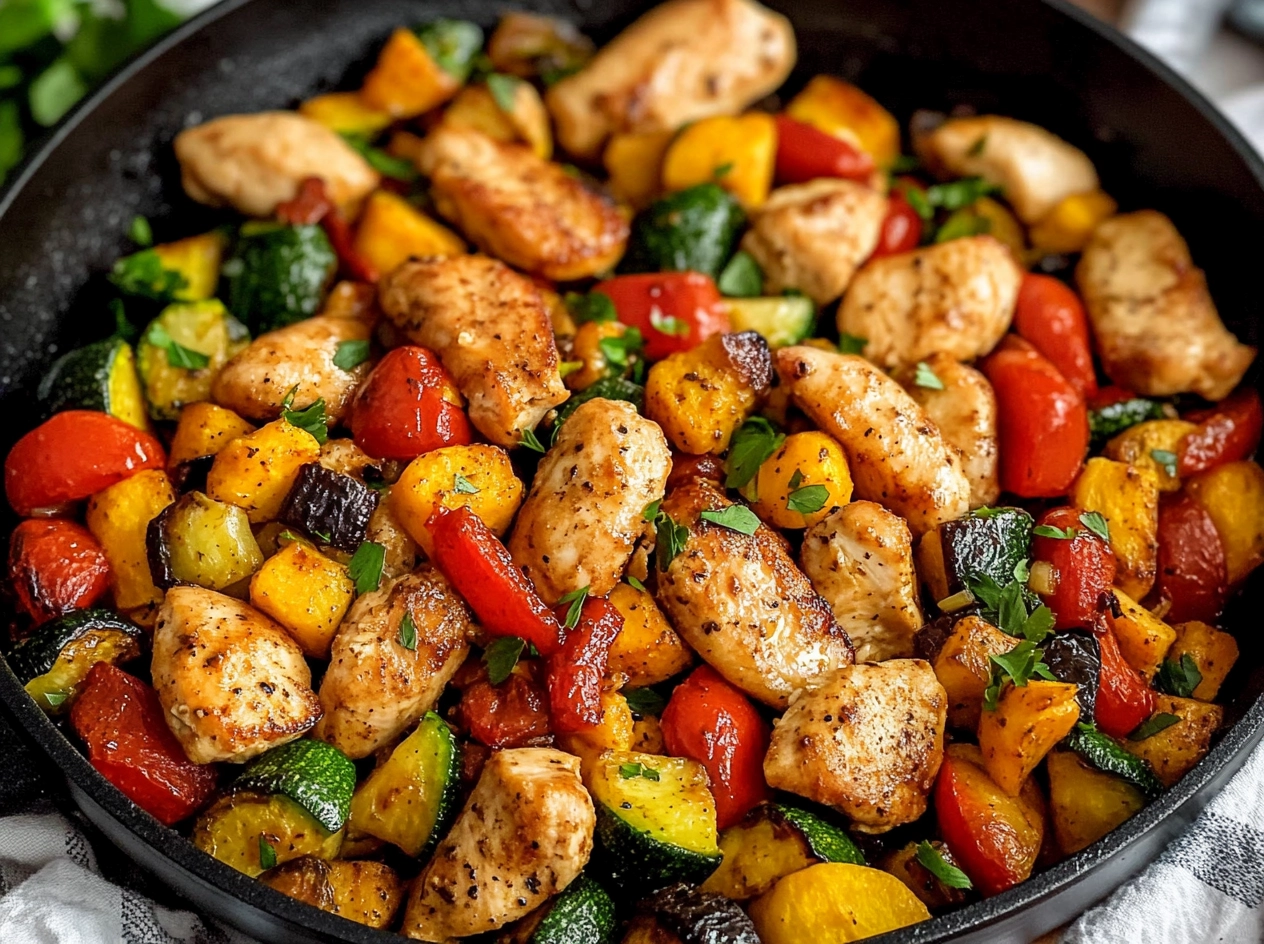 Preparation Ingredients for Healthy Chicken and Vegetables Skillet