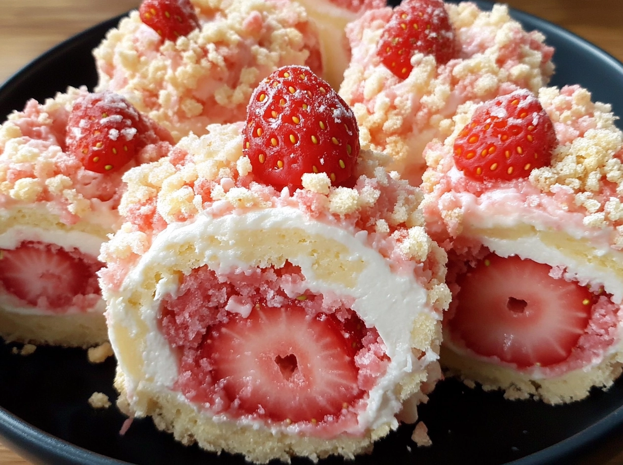 Sweet Strawberry Shortcake Cheesecake Rolls Ready to Serve