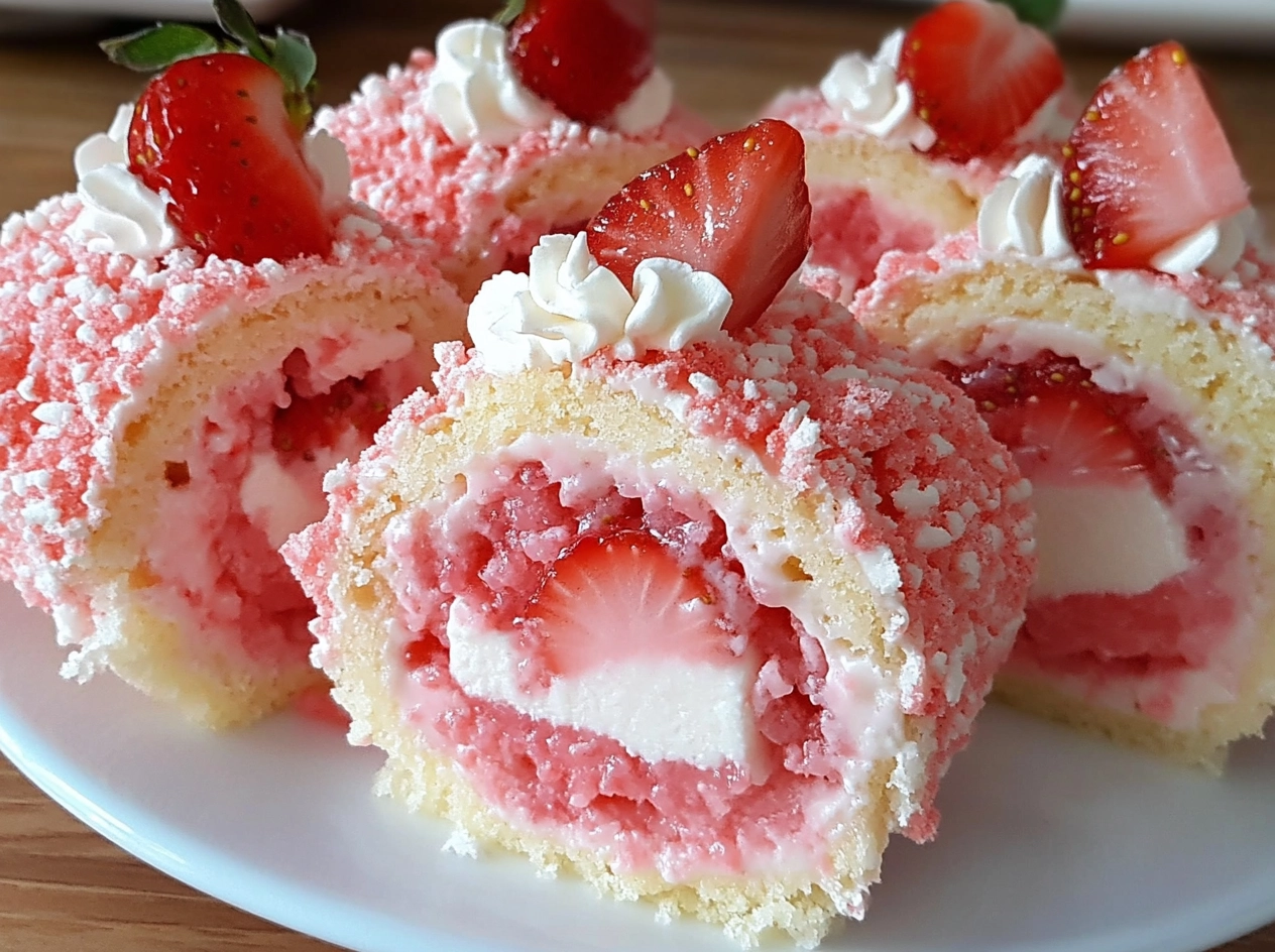 Preparing Sweet Strawberry Shortcake Cheesecake Rolls