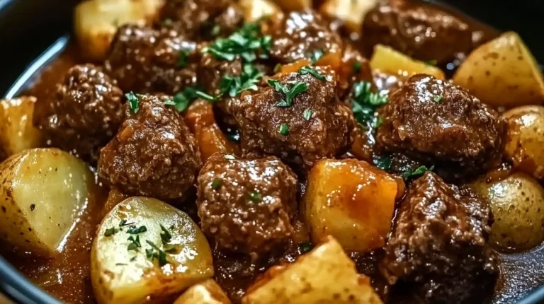 Slow Cooker Garlic Butter Beef Bites & Potatoes