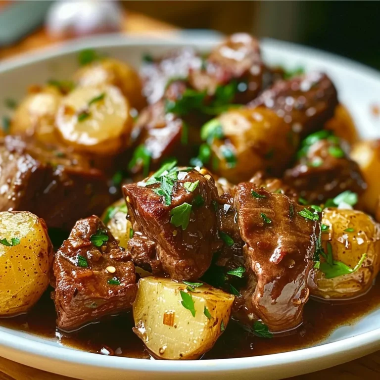 SLOW COOKER GARLIC BUTTER BEEF BITES AND POTATOES Recipe