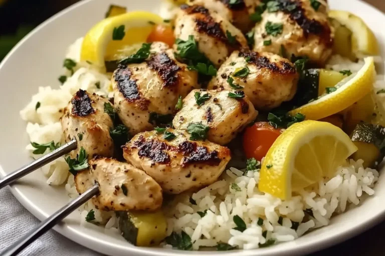 Easy Greek Chicken Souvlaki with Lemon Rice Recipe