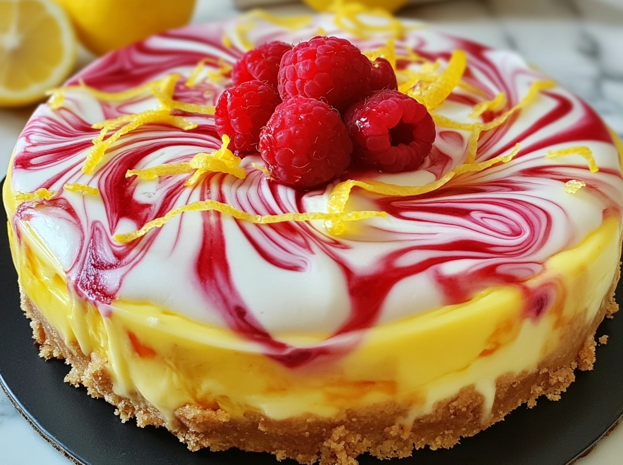 Lemon Raspberry Swirl Cheesecake Final Product