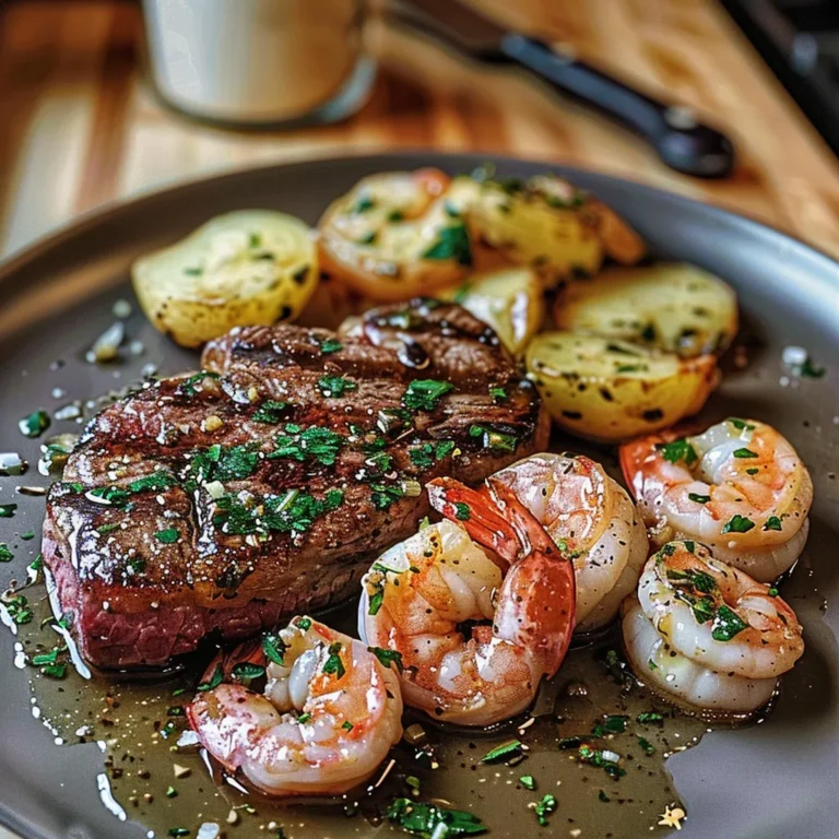 Juicy Steak with Succulent Shrimp and Garlicky Butter Recipe