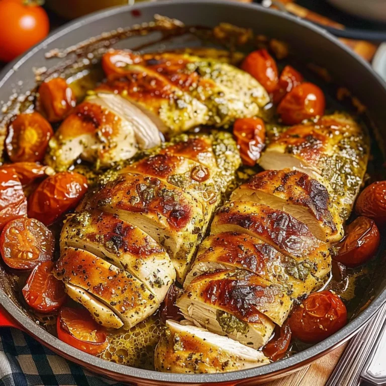 Creamy Pesto Chicken with Roasted Tomatoes – A Delightful Recipe