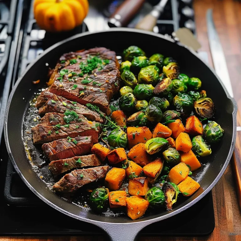 Garlic Butter Steak with Brussels Sprouts and Butternut Squash