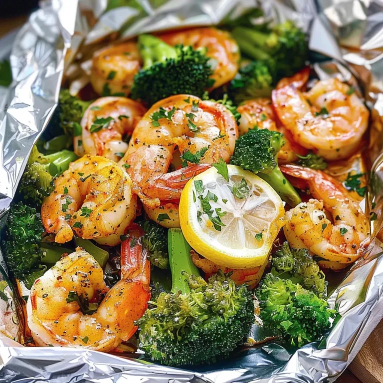 Shrimp and Broccoli Foil Packs with Garlic Lemon Delight