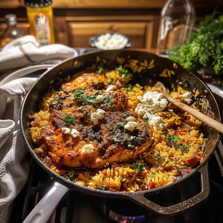 Skillet Lemon Pepper Chicken and Orzo with Feta Sauce Recipe
