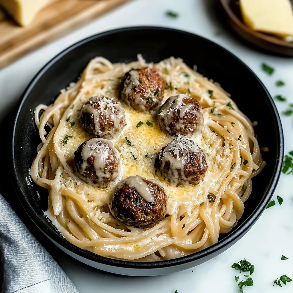 Tips for Garlic Butter Meatballs served over creamy Parmesan linguine