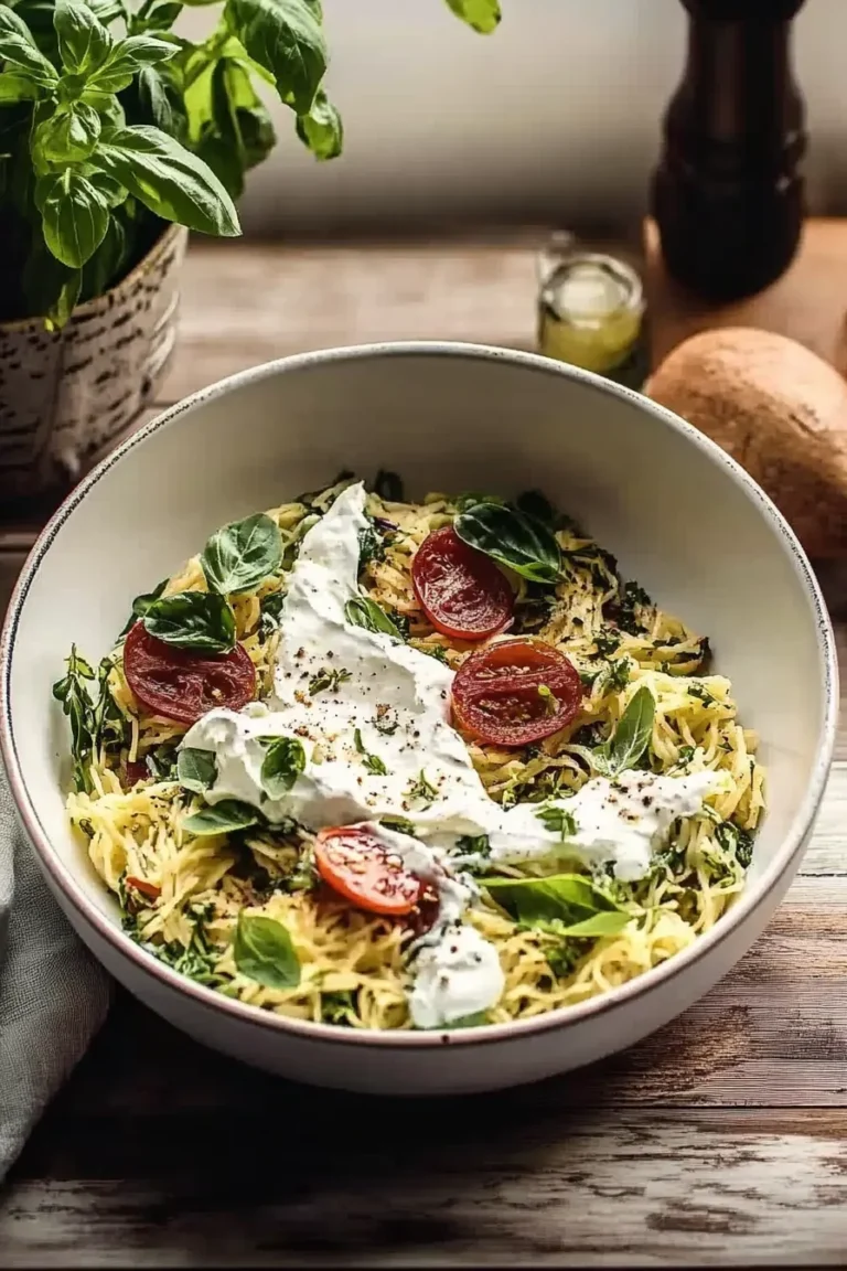 20 Minute Orzo Carbonara with Crispy Prosciutto and Burrata Dish