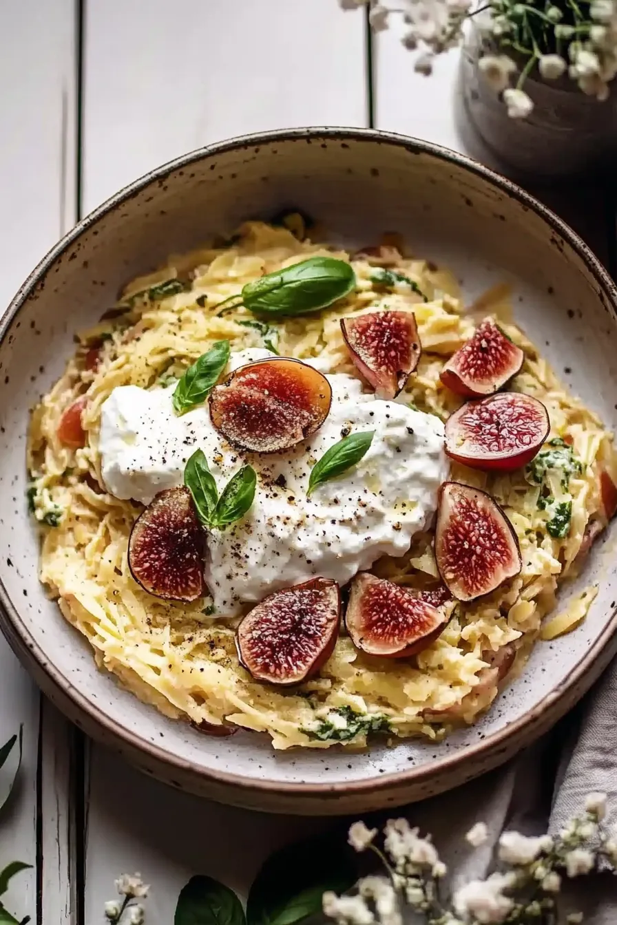 20 Minute Orzo Carbonara with Crispy Prosciutto and Burrata.