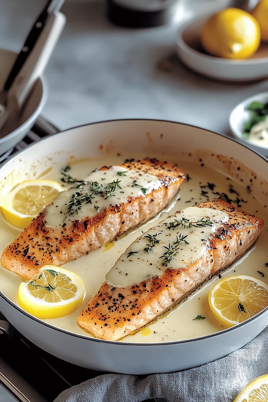 Baked Salmon with Lemon Butter Cream Sauce