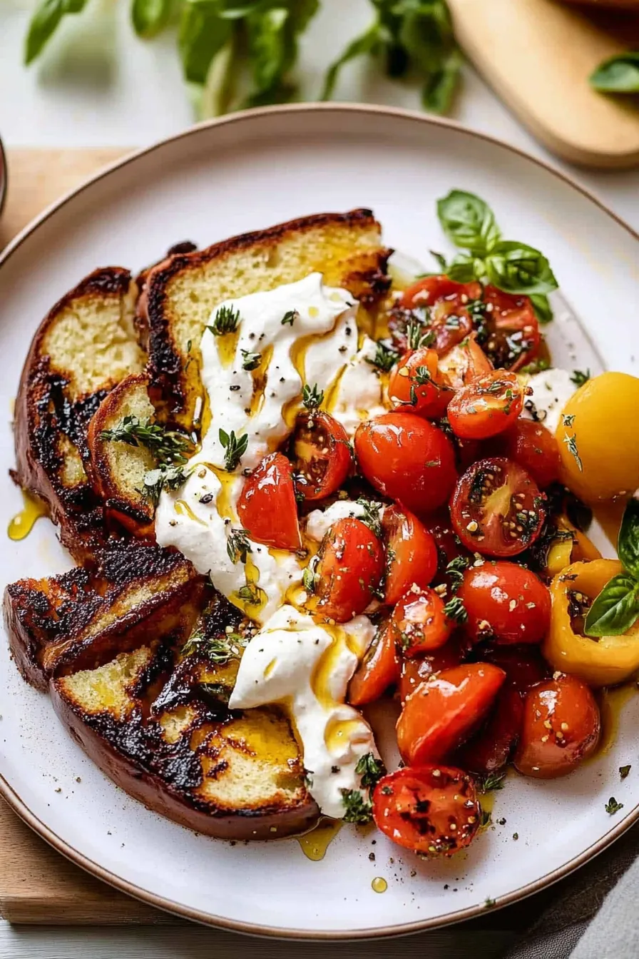 Charred Baby Bell Peppers with Burrata.