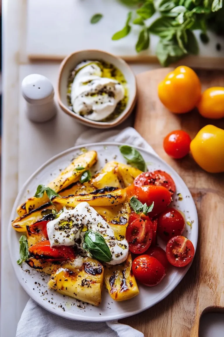 Delicious Charred Peppers with Marinated Feta and Tzatziki