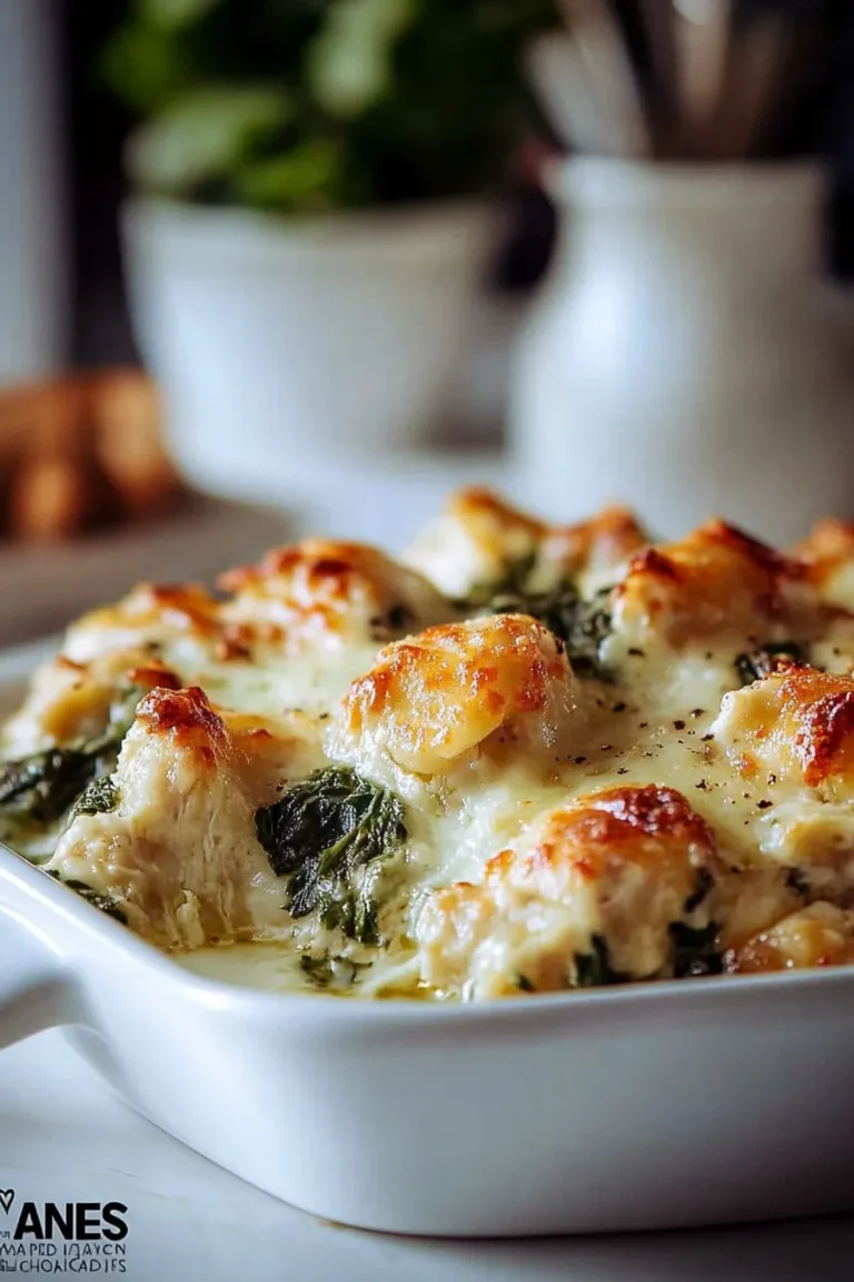 Chicken and Spinach Casserole with Cream Cheese Close-Up