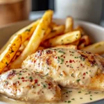 Creamy Garlic-Parmesan Chicken Fillet garnished with herbs
