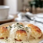 Chicken Pillows with Creamy Parmesan Sauce on a Plate