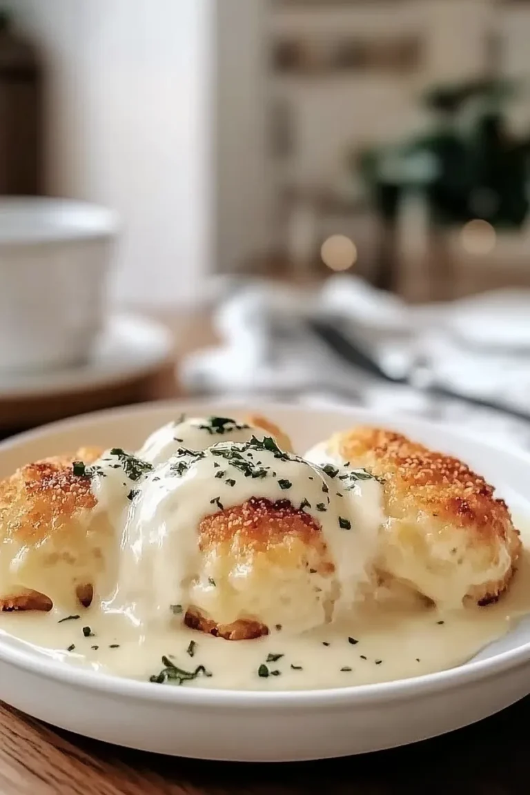 Chicken Pillows with Creamy Parmesan Sauce on a Plate