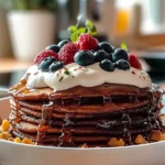 Delicious Chocolate Pancakes Stacked High