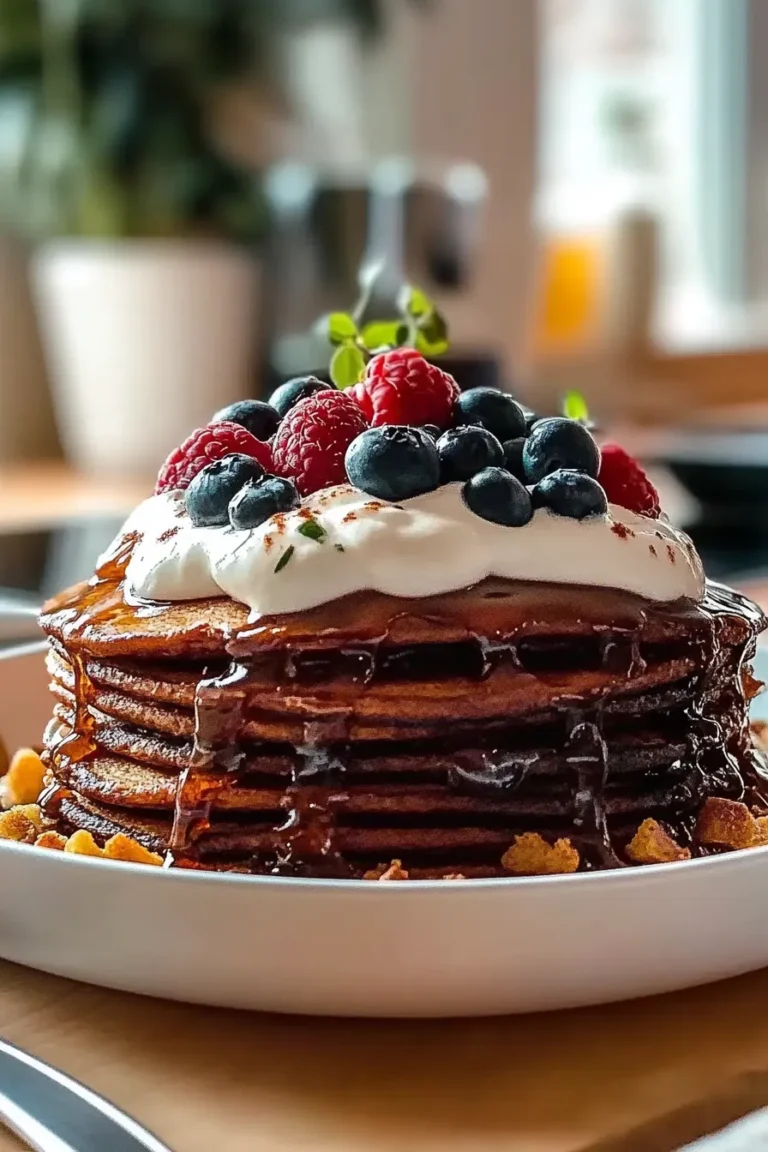 Delicious Chocolate Pancakes Stacked High