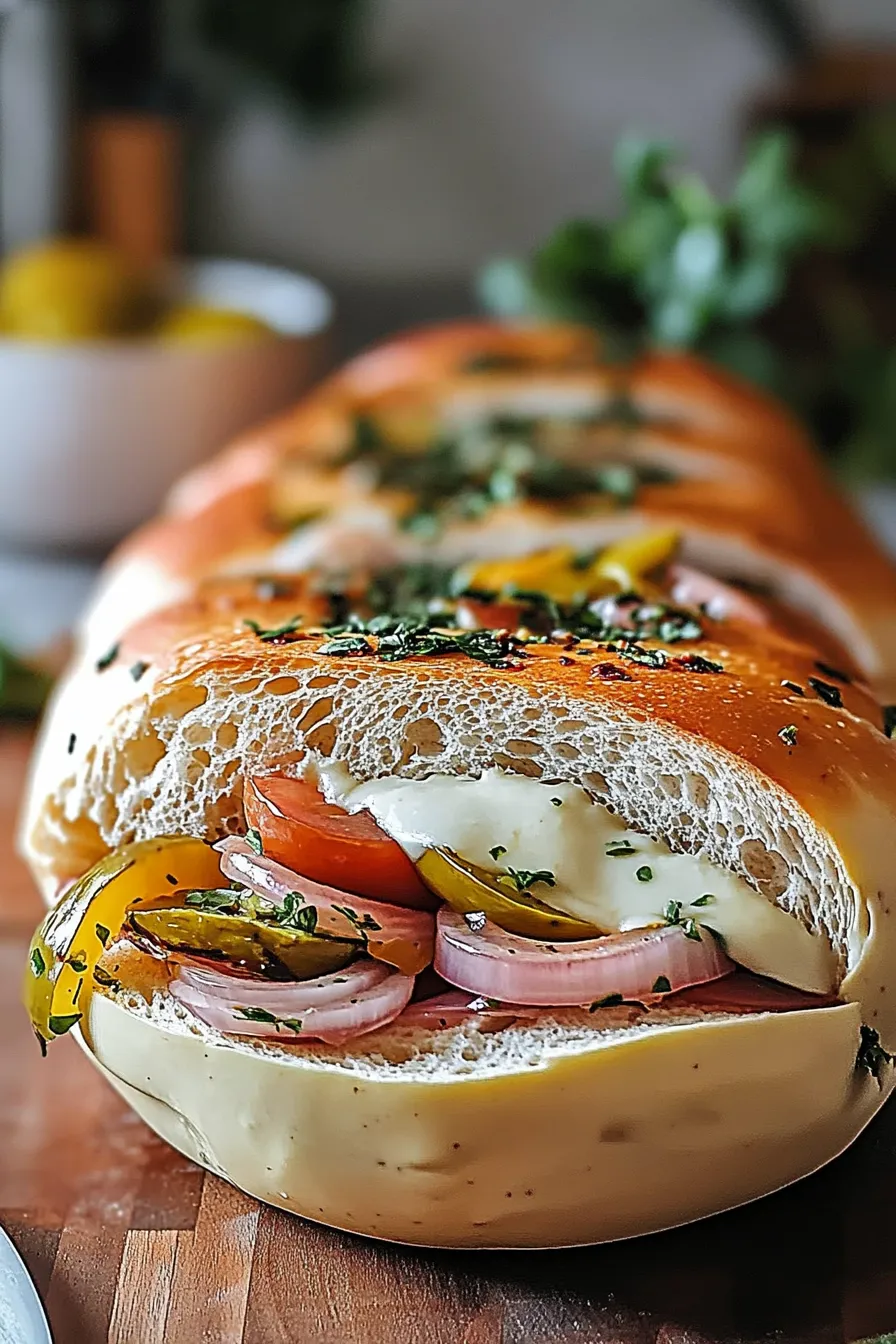Classic Italian Muffuletta Sandwich on Plate