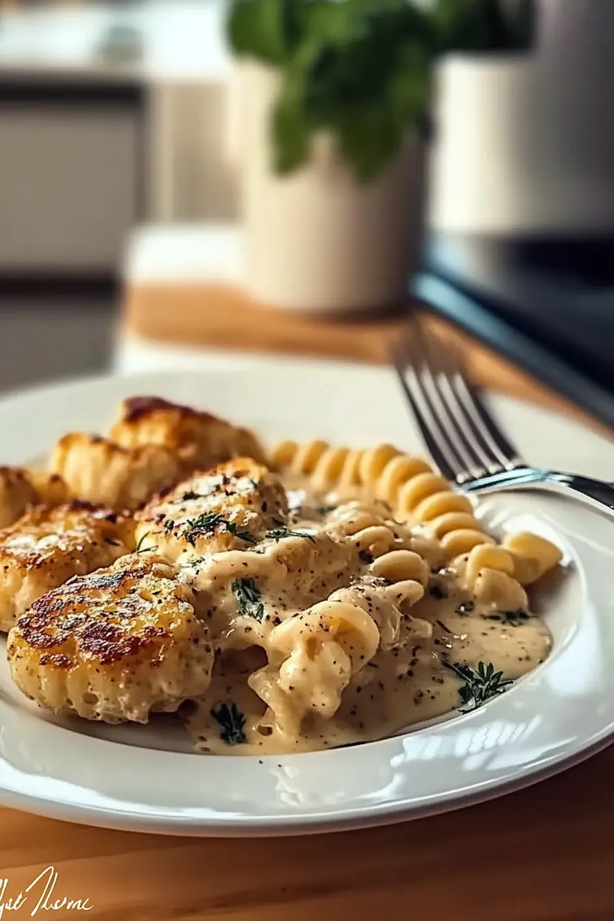 Creamy Garlic Parmesan Chicken with Cheesy Twisted Pasta