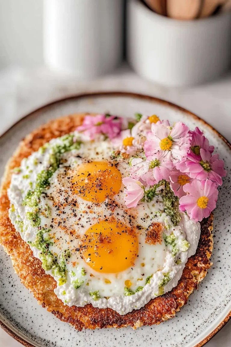 Crispy Feta Fried Eggs on a Plate