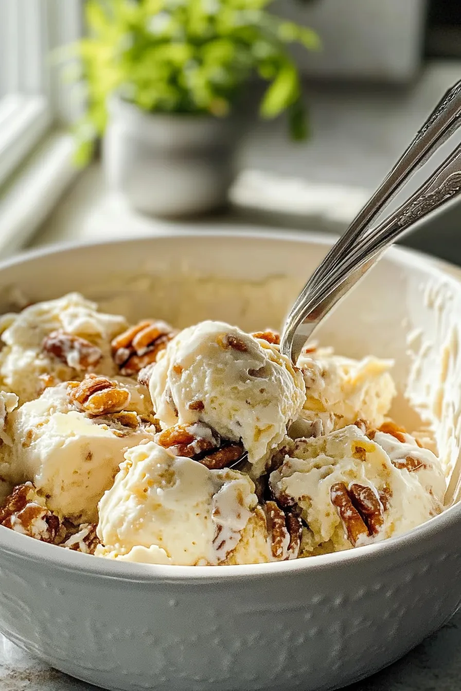 Delicious Easy Homemade Butter Pecan Ice Cream in a Bowl