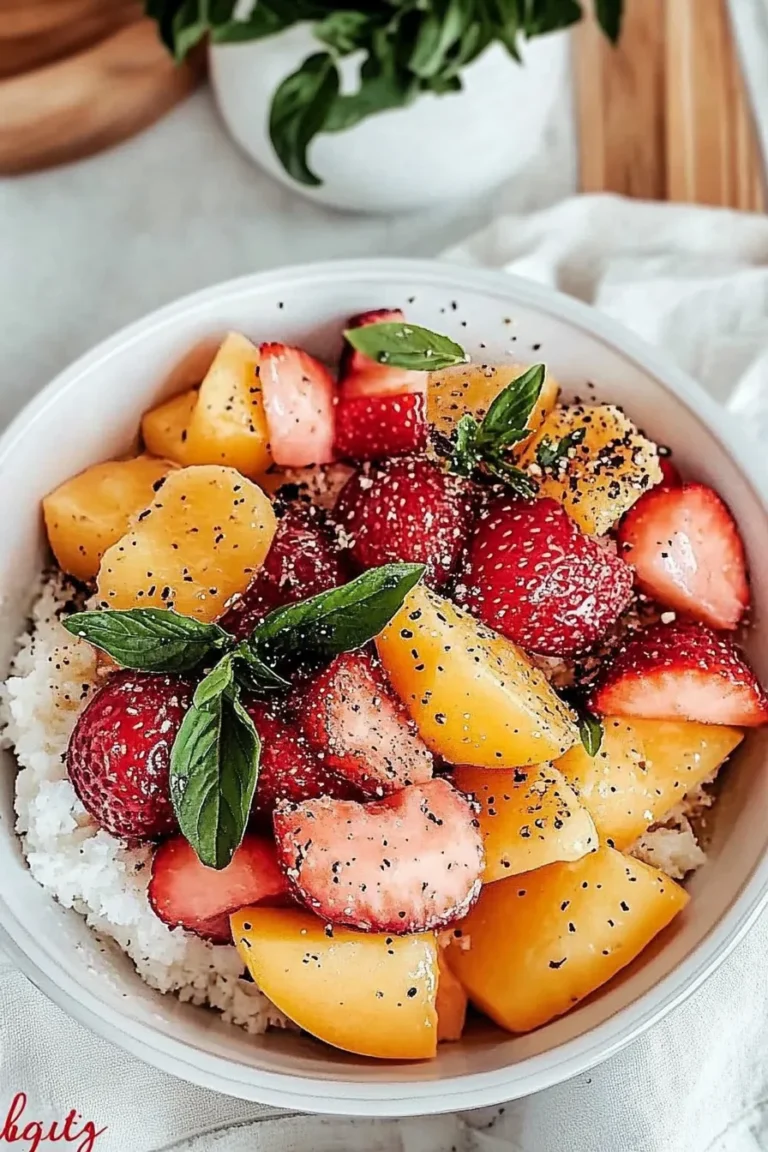 Easy Summer Peach Watermelon Salad in a Bowl