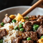 Garlic Butter Steak Fried Rice on a Plate