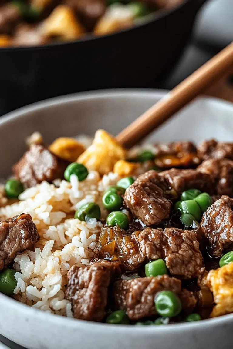 Garlic Butter Steak Fried Rice on a Plate