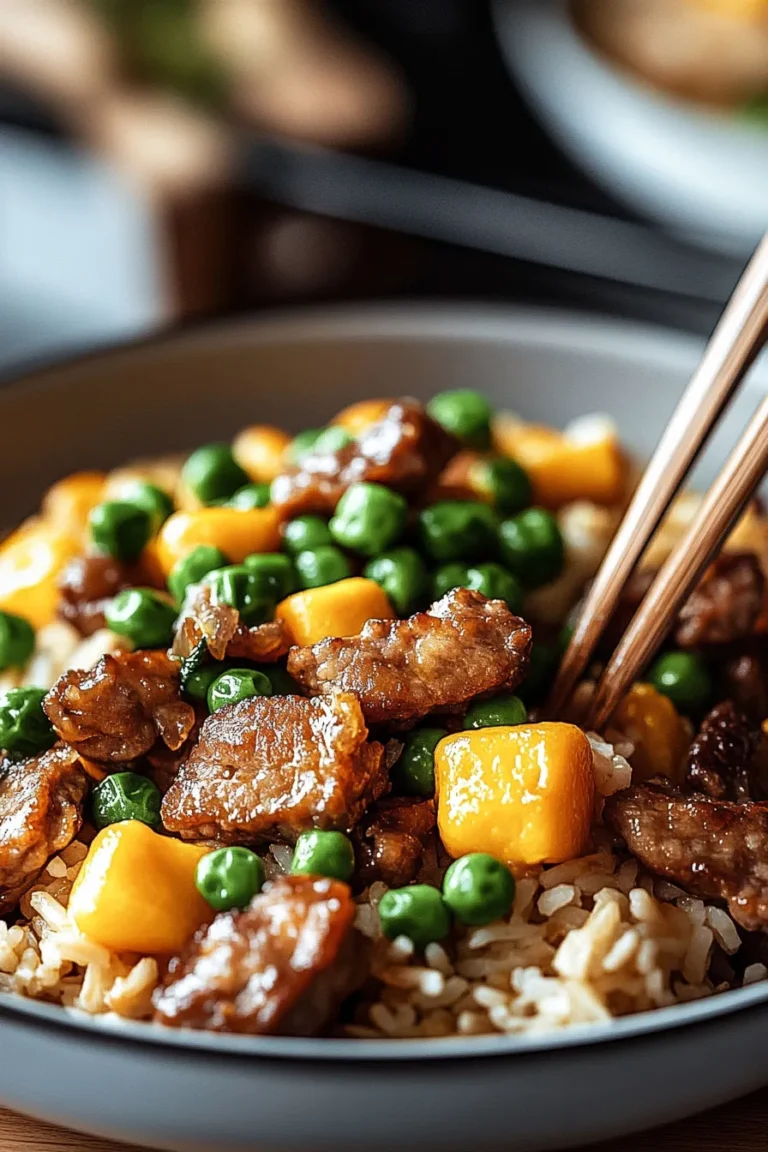 Garlic Butter Steak Fried Rice Served in a Bowl