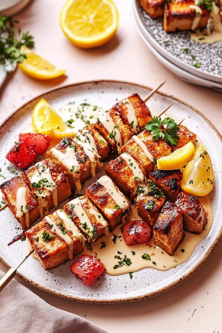 Grilled Lemon Salmon Skewers Ready to Serve