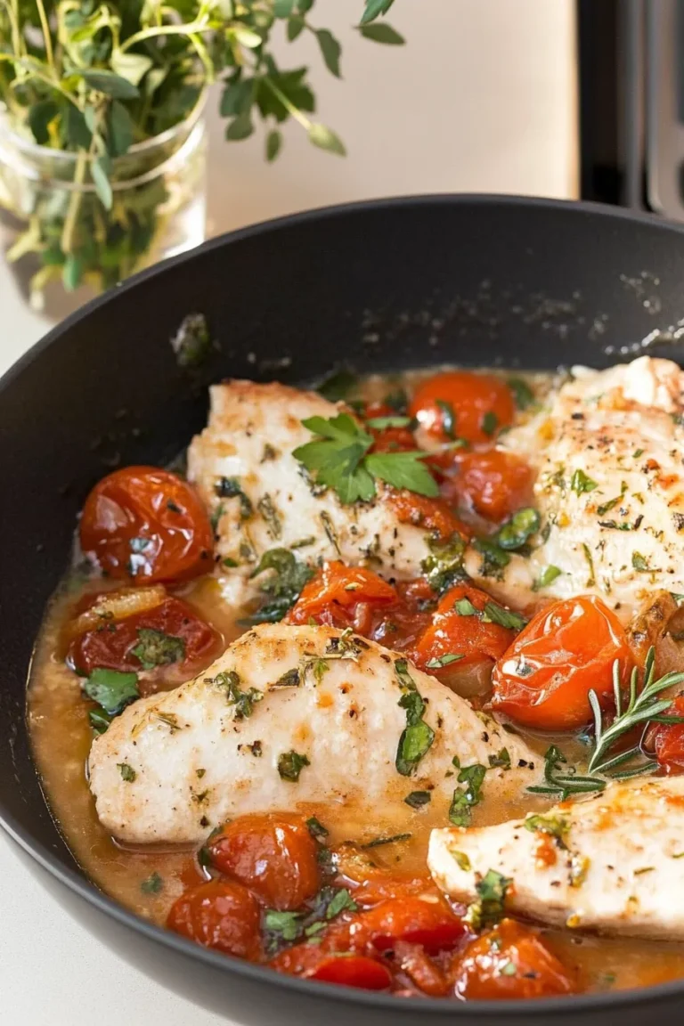 Healthy Chicken Pomodoro Skillet in a Cast Iron Pan