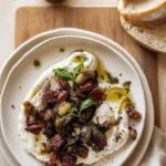 Honey Whipped Goat Cheese with Marinated Olives on a Platter