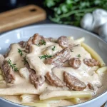 Irresistible Steak Creamy Garlic Pasta Plated