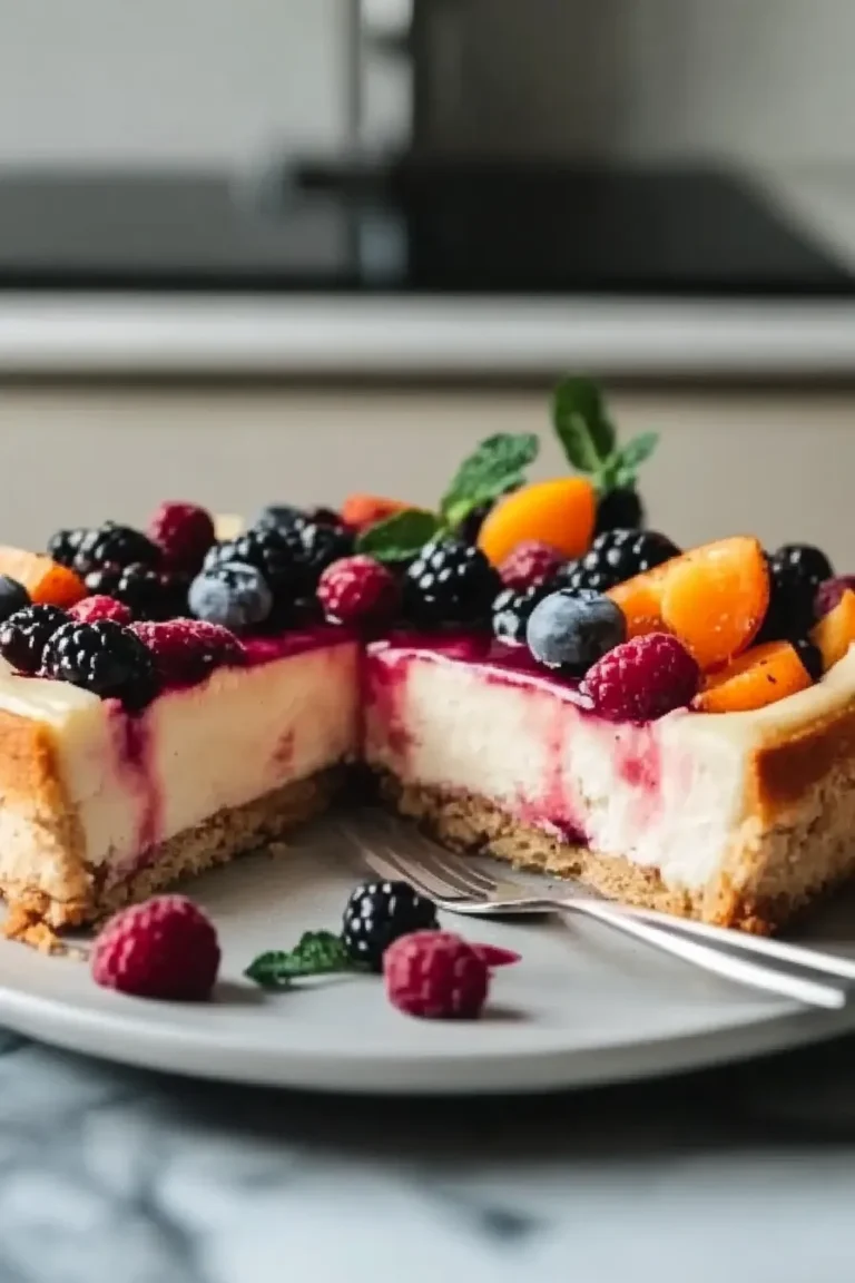 No-Bake Summer Berry And Peach Cheesecake Slices