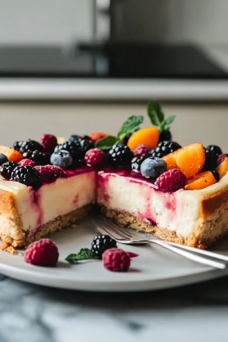 No-Bake Summer Berry And Peach Cheesecake Slices