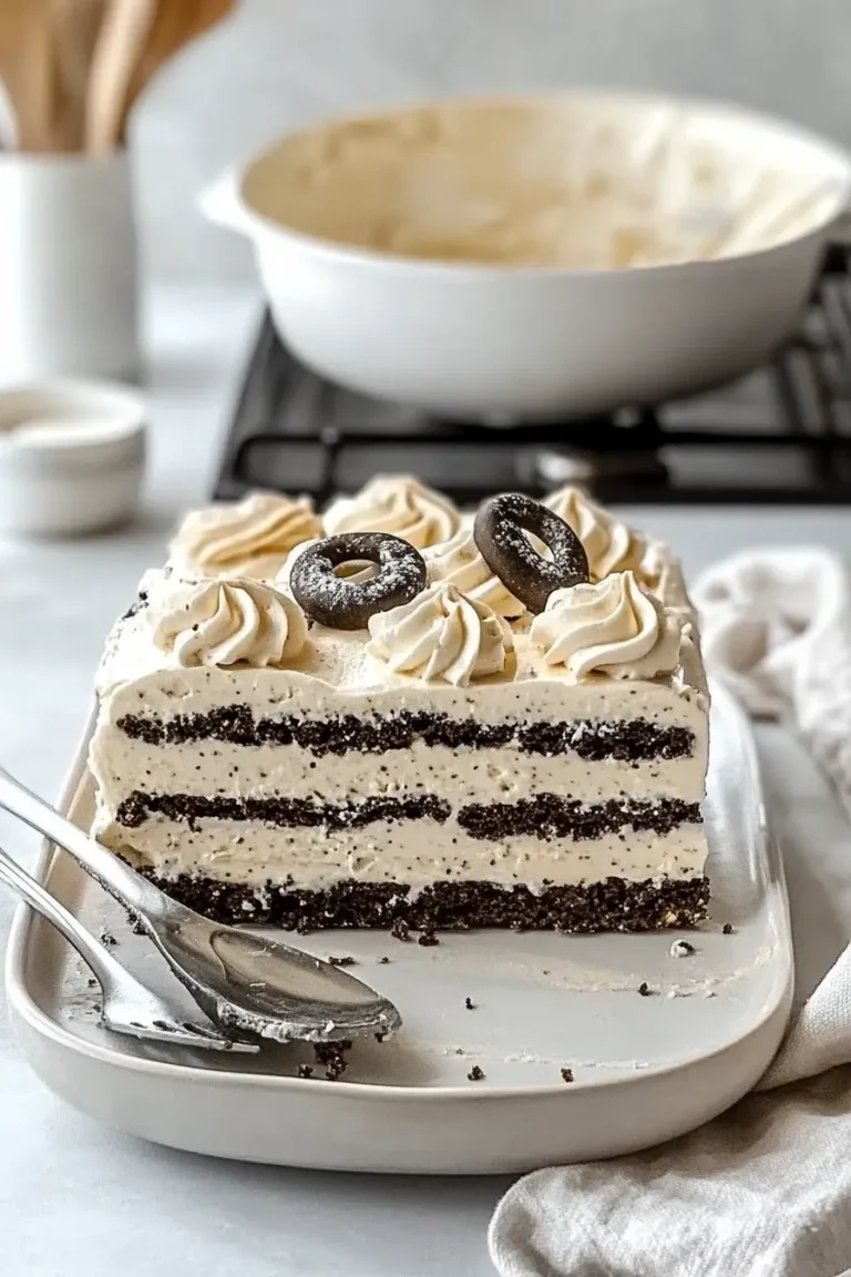 Oreo Icebox Cake Slices on a Elegant Plate