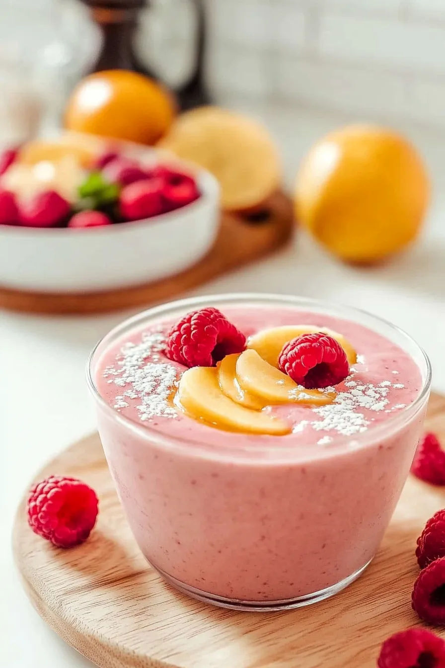 Delicious Raspberry Peach Smoothie in a Glass