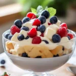 Red, White, and Blue Cheesecake Salad on a Serving Platter