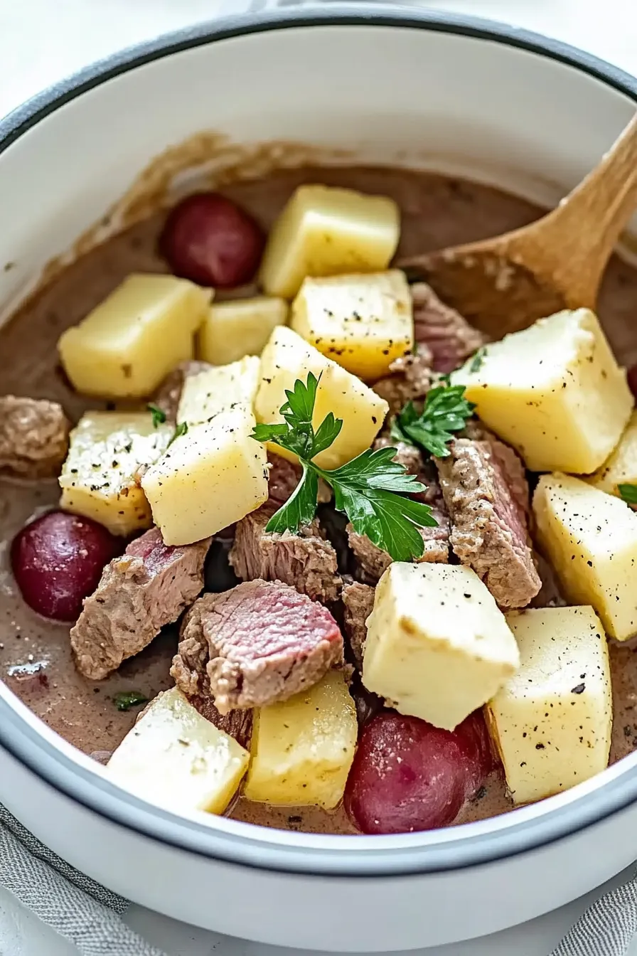 Slow Cooker Steak and Cheddar Potato Casserole