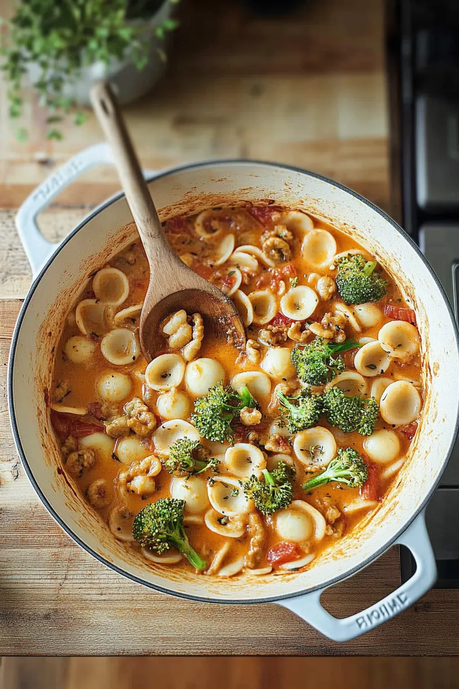 Spicy Bacon Broccoli Orecchiette in a Bowl